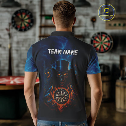 Flaming Dartboard & Evil Magician Darts Shirt For Men - Custom Player & Team Name NYN0392