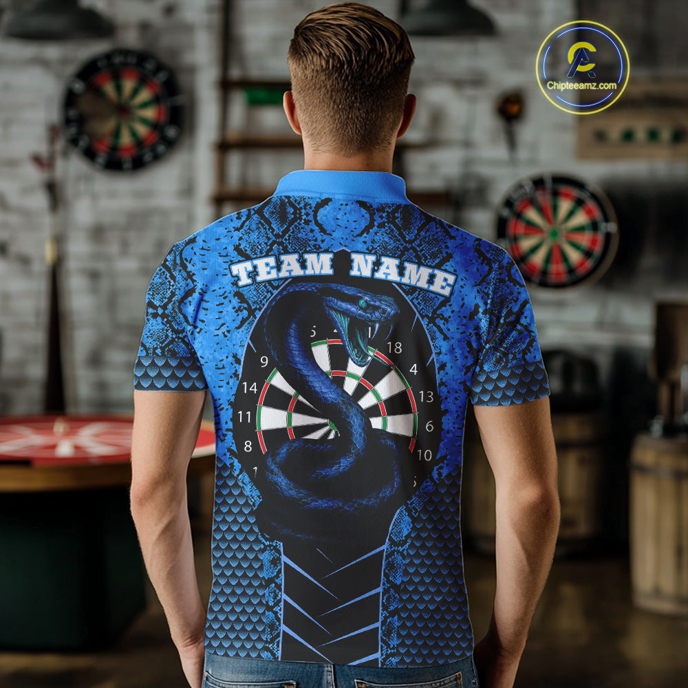 Custom Black And Blue Snake Pattern Cobra Dart Men Polo Shirt, Dart Jerseys NYN1550