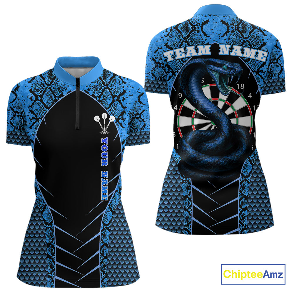 Custom Black And Blue Snake Pattern Cobra Dart Women Quarter-Zip Shirt, Dart Jerseys NYN1550