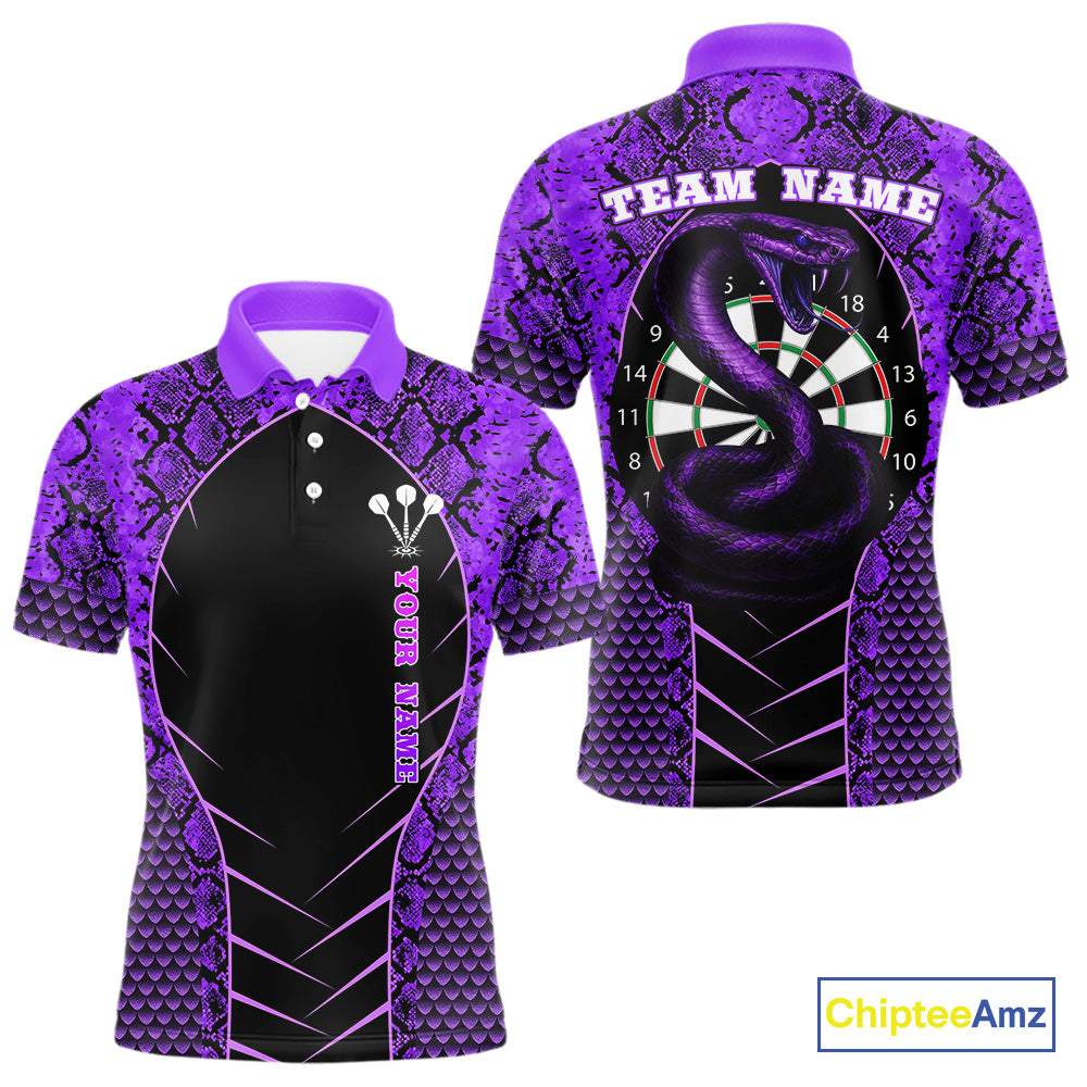 Custom Black And Purple Snake Pattern Cobra Dart Men Polo Shirt, Dart Jerseys NYN1551