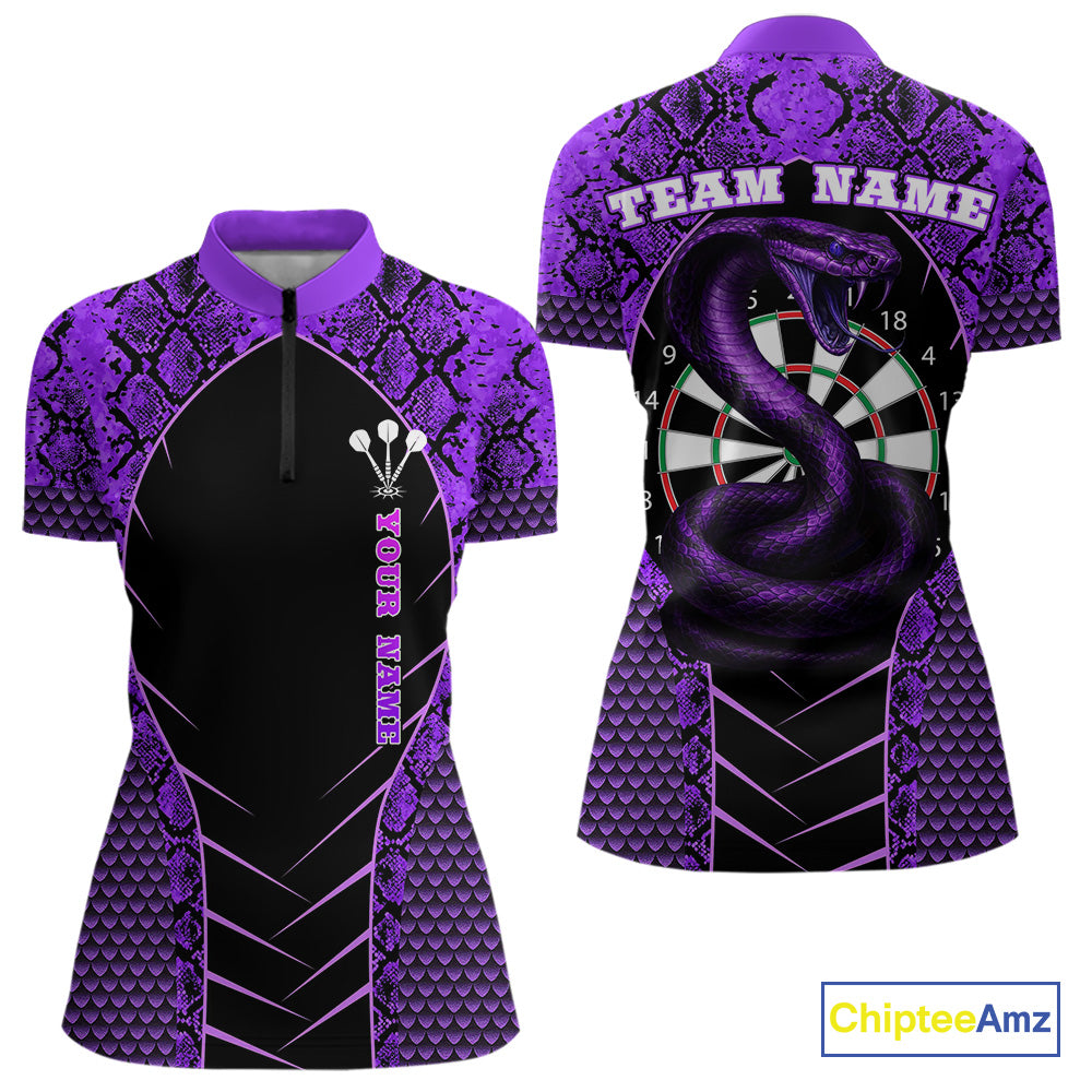 Custom Black And Purple Snake Pattern Cobra Dart Women Quarter-Zip Shirt, Dart Jerseys NYN1551