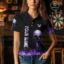 Load image into Gallery viewer, Custom Purple Fire Skull Multi-Flame Dartboard Dart Women Polo Shirts, Dart Team Jerseys NYN1554