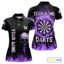 Load image into Gallery viewer, Custom Purple Fire Skull Multi-Flame Dartboard Dart Women Polo Shirts, Dart Team Jerseys NYN1554