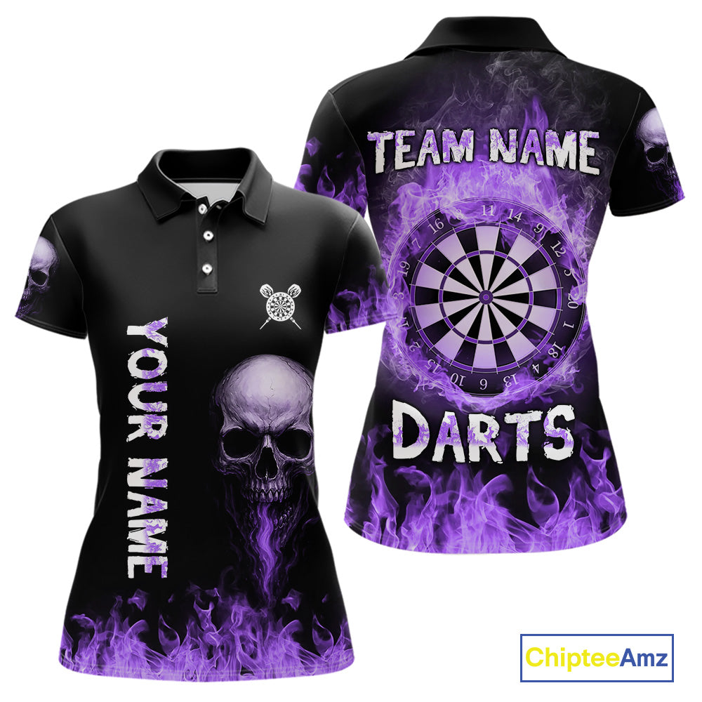 Custom Purple Fire Skull Multi-Flame Dartboard Dart Women Polo Shirts, Dart Team Jerseys NYN1554