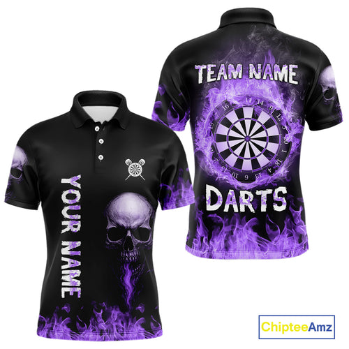 Custom Purple Fire Skull Multi-Flame Dartboard Dart Men Polo Shirts, Dart Team Jerseys NYN1554