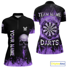 Load image into Gallery viewer, Custom Purple Fire Skull Multi-Flame Dartboard Dart Women Quarter-Zip Shirts, Dart Team Jerseys NYN1554