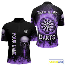 Load image into Gallery viewer, Custom Purple Fire Skull Multi-Flame Dartboard Dart Men Quarter-Zip Shirts, Dart Team Jerseys NYN1554