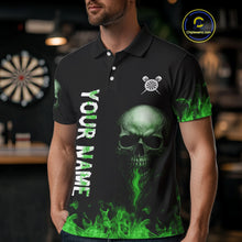Load image into Gallery viewer, Custom Green Fire Skull Multi-Flame Dartboard Dart Men Polo Shirts, Dart Team Jerseys NYN1555