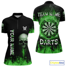 Load image into Gallery viewer, Custom Green Fire Skull Multi-Flame Dartboard Dart Women Quarter-Zip Shirts, Dart Team Jerseys NYN1555