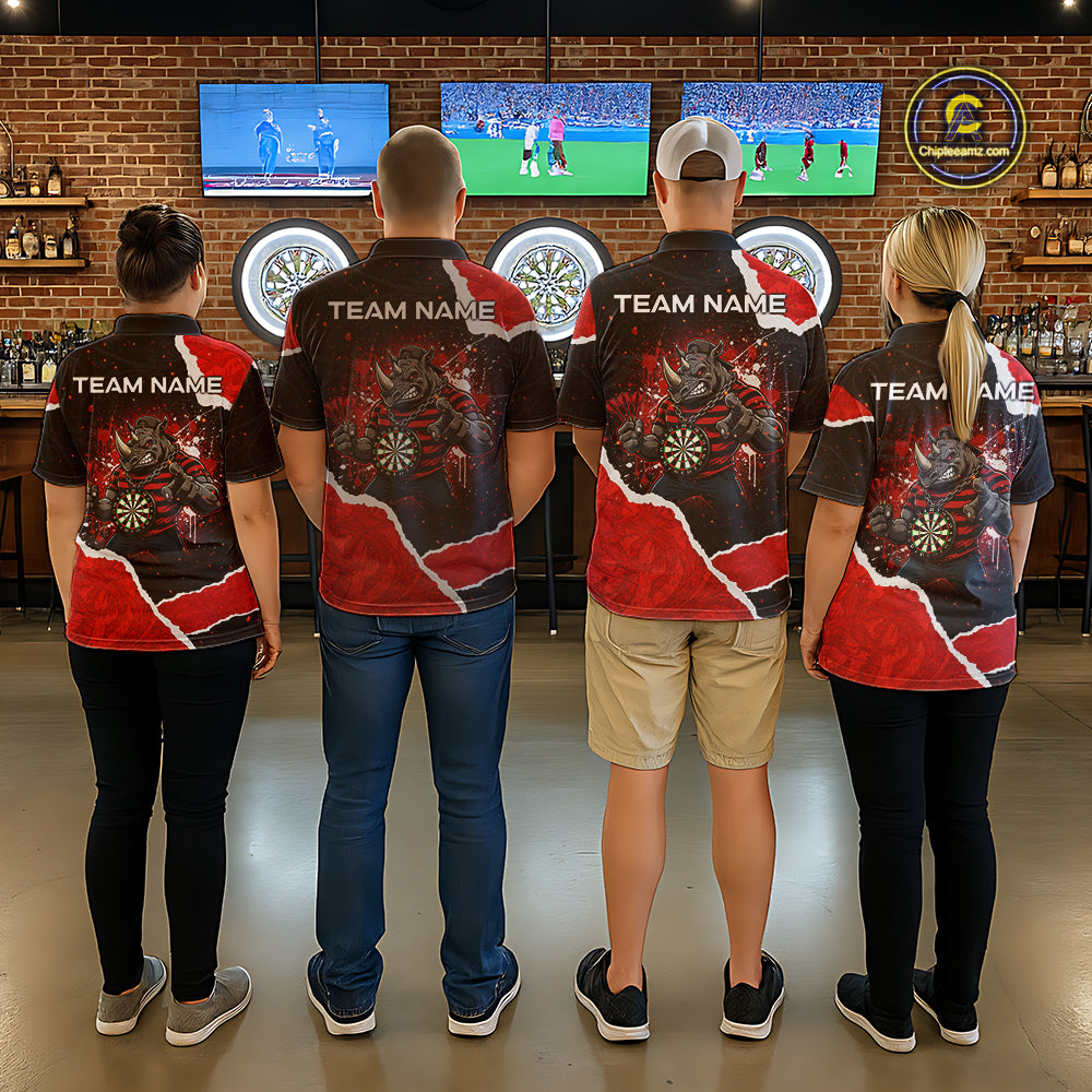 Black & Red Splatter Rhino Women Darts Polo Shirt Custom Funny Team Dart League Jerseys NYN2067