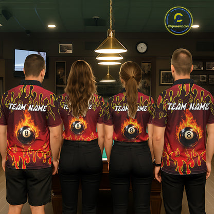 Custom Fire Flame 8 Ball Women's Billiard Shirts Personalized Billiard Attire Gifts | Red NYN2321