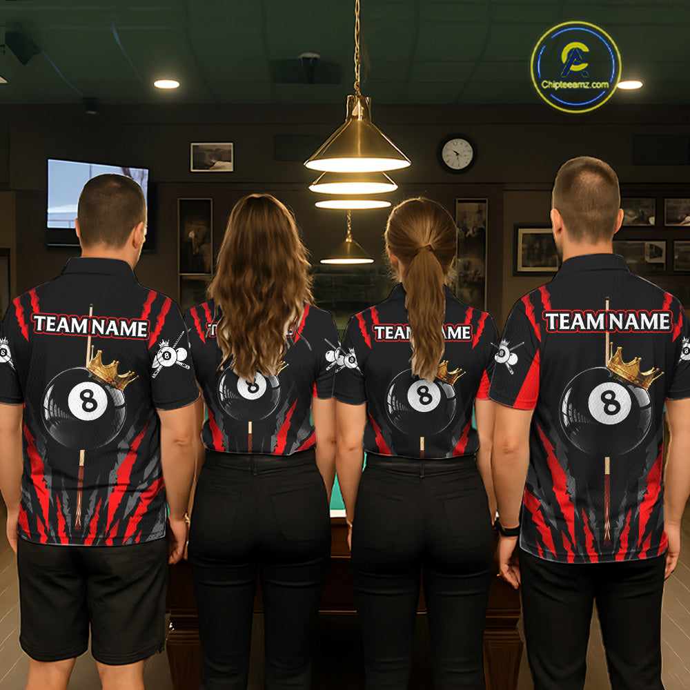 Black & Red Men's Billiard Ball Shirts Personalized Crown 8 Ball Billiard Team Attire NYN2330