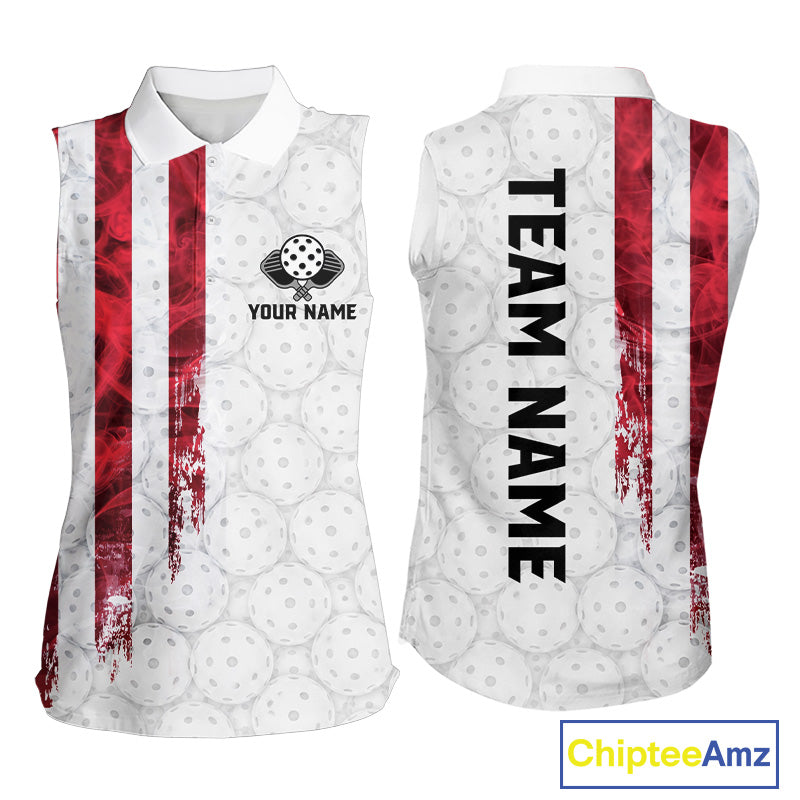 Custom smoke US flag patriotic pickleball sleeveless polo for women white pickleball jersey