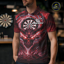 Load image into Gallery viewer, Lightning Red &amp; Grey Dragon Skull Dartboard Custom Men Darts Polo Shirt, Dart Jerseys NYN1807