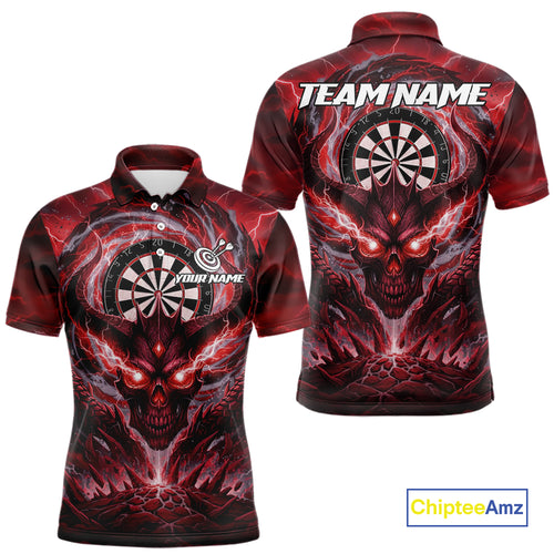 Lightning Red & Grey Dragon Skull Dartboard Custom Men Darts Polo Shirt, Dart Jerseys NYN1807