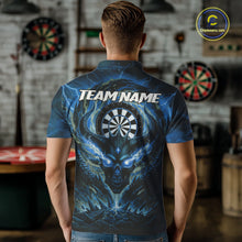 Load image into Gallery viewer, Lightning Blue &amp; Grey Dragon Skull Dartboard Custom Men Darts Polo Shirt, Dart Jerseys NYN1808