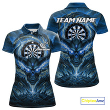 Load image into Gallery viewer, Lightning Blue &amp; Grey Dragon Skull Dartboard Custom Women Darts Polo Shirt, Dart Jerseys NYN1808