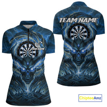 Load image into Gallery viewer, Lightning Blue &amp; Grey Dragon Skull Dartboard Custom Women Darts Quarter-Zip Shirt, Dart Jerseys NYN1808