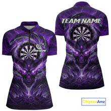 Load image into Gallery viewer, Lightning Purple &amp; Grey Dragon Skull Dartboard Custom Women Darts Quarter-Zip Shirt, Dart Jerseys NYN1809