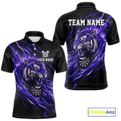 Purple Flaming Tiger Funny Darts Custom Men's Dart Polo Shirts Team Dart League Jerseys NYN2077