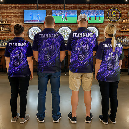 Purple Flaming Tiger Funny Darts Custom Women's Dart Polo Shirts Team Dart League Jerseys NYN2077