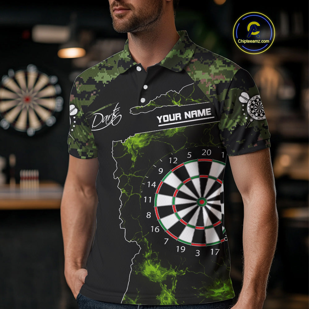 Camo Pattern Green With Flame Dartboard Dart Shirts For Men, Custom Dart Jerseys NYN0063