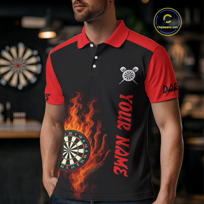 Men's Flaming Darts Shirt - Custom Name & Team Fire Dartboard Shirt For Players NYN0408