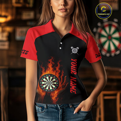 Women's Flaming Darts Shirt - Custom Name & Team Fire Dartboard Shirt For Players NYN0408
