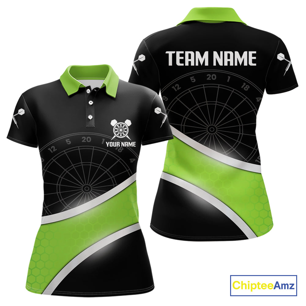 Green Halftone Pattern Dartboard Women's Darts Shirt - Custom Name For Dart Players NYN0412