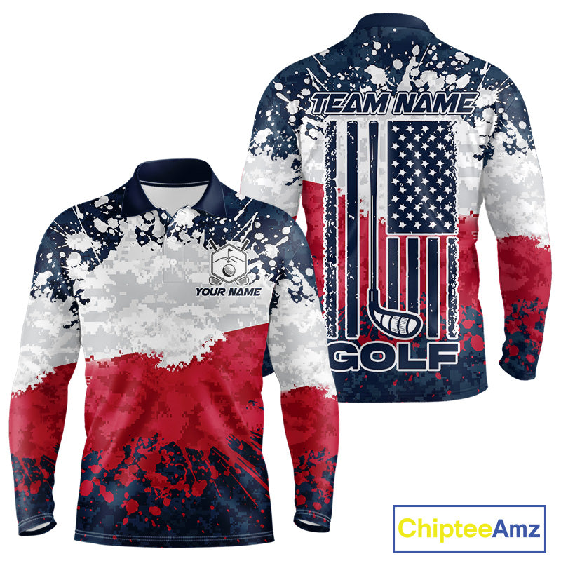 American flag splatter mens golf polo patriotic golf top