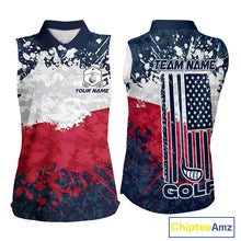 Load image into Gallery viewer, American flag splatter womens golf sleeveless polo patriotic golf top