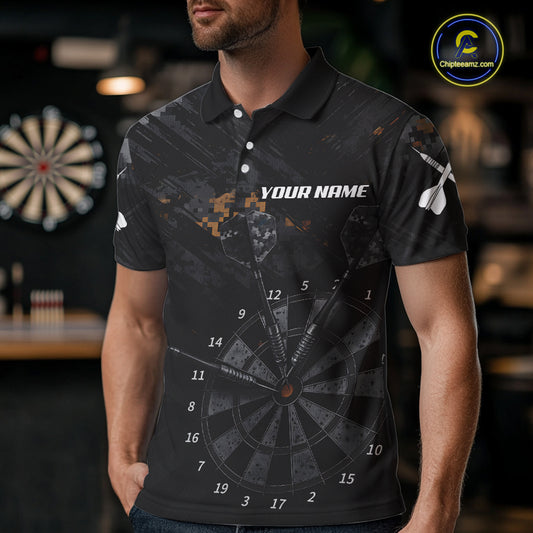 Black Grunge Digital Camouflage Darts Custom Dart Polo Shirt Men Dart Tournament Jerseys NYN2090