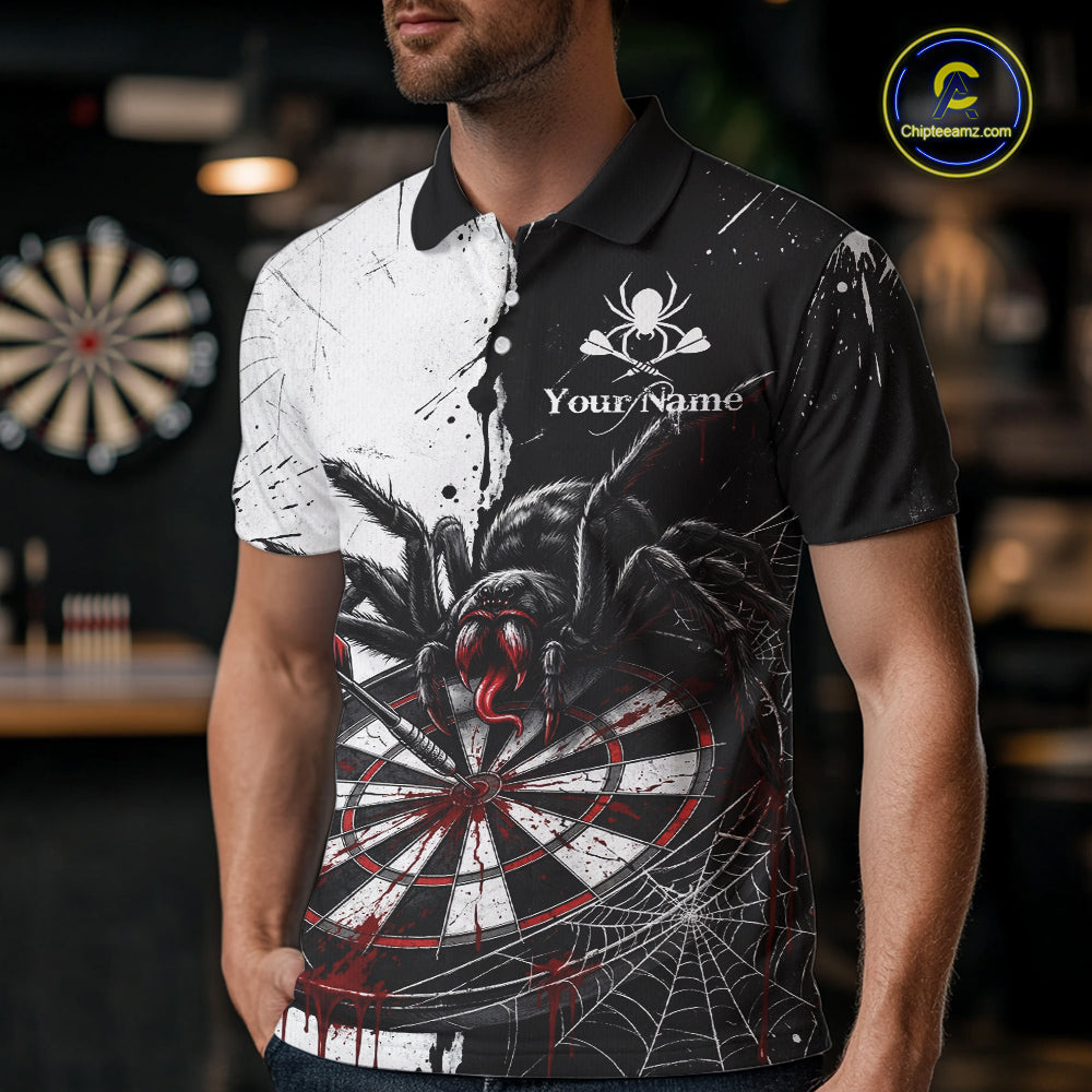 Personalized Black & Red Dripping Spider Men Dart Polo Shirts Custom Dart League Jerseys NYN2095
