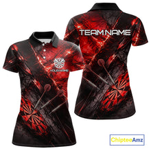 Load image into Gallery viewer, Personalized Black &amp; Red Grunge Dartboard &amp; Arrow Women Darts Polo Shirt Custom Dart Team Jersey NYN2618