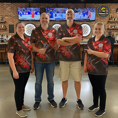 Personalized Black & Red Grunge Dartboard & Arrow Men Darts Polo Shirt Custom Dart Team Jersey NYN2618