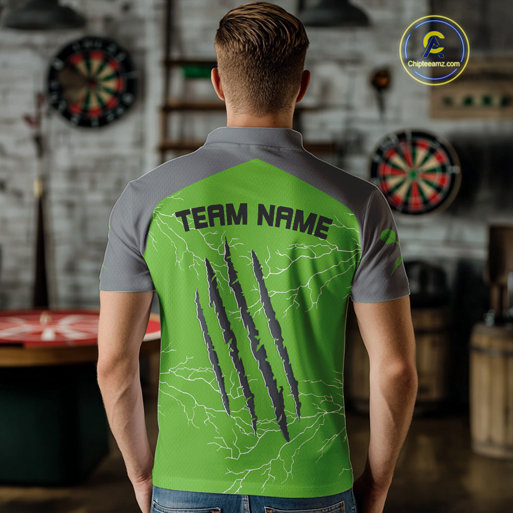 Grey Scratches & White Thunders Men's Darts Shirt - Custom Name For Dart Players NYN0419