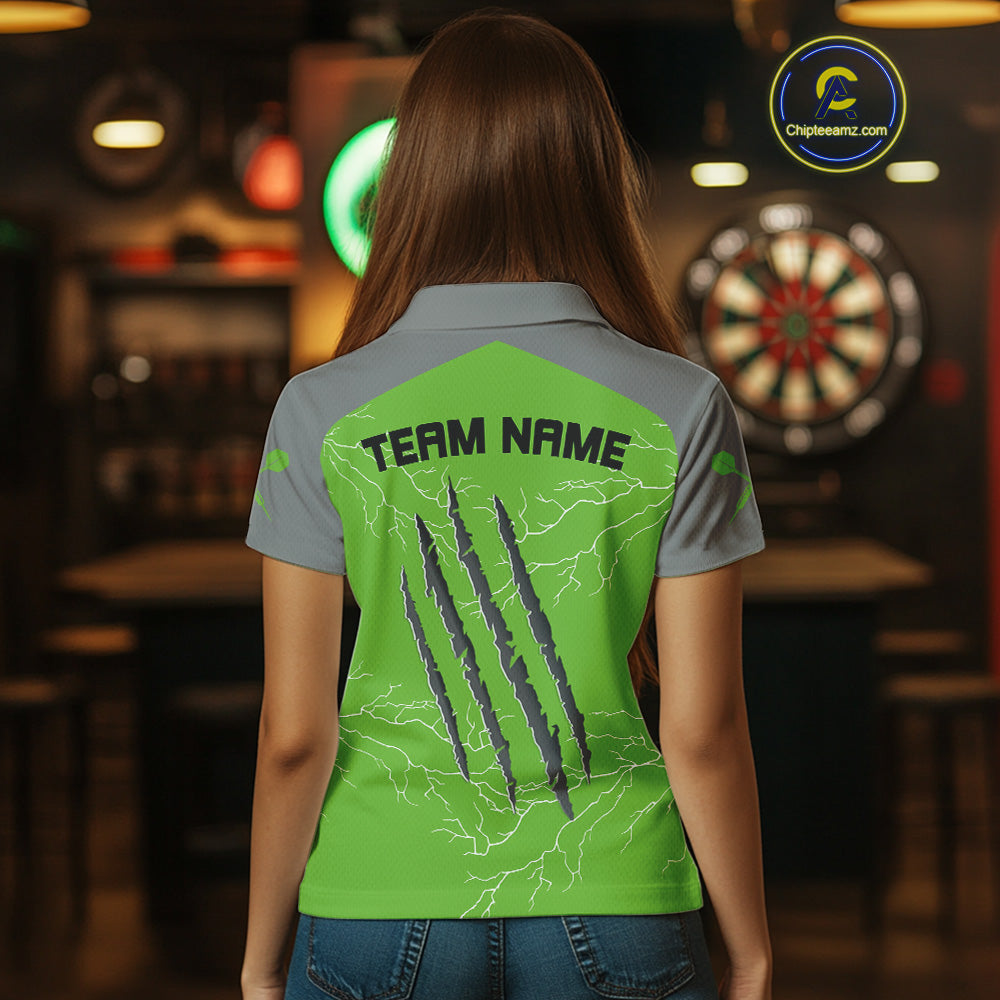 Grey Scratches & White Thunders Women's Darts Shirt - Custom Name For Dart Players NYN0419