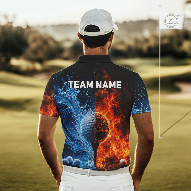 Blue Water & Red Flames Mens Golf Polo Shirt Custom Golf Clothing Golf Team Outfits NYN3390