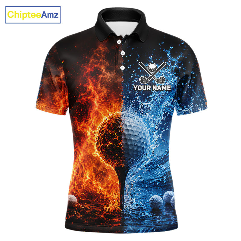 Blue water red flames mens golf polo shirt golf outfit