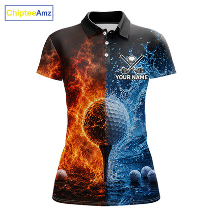 Blue water red flames womens golf polo shirt golf team outfit
