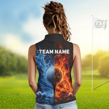 Load image into Gallery viewer, Blue Water &amp; Red Flames Womens Golf Sleeveless Polo Shirt Custom Golf Clothing Golf Team Outfits NYN3390