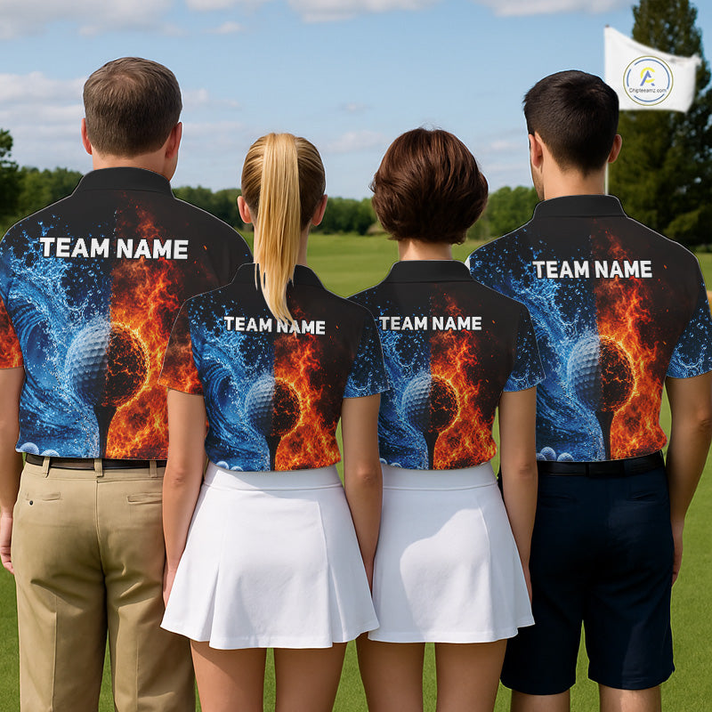 Blue Water & Red Flames Mens Golf Polo Shirt Custom Golf Clothing Golf Team Outfits NYN3390