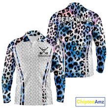 Load image into Gallery viewer, Neon blue leopard mens golf polo shirt custom golf apparel