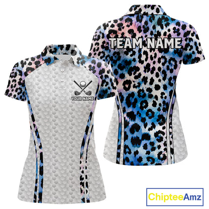 Neon blue leopard womens golf polo shirt custom golf apparel