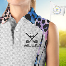 Load image into Gallery viewer, Neon blue leopard womens golf sleeveless polo shirt custom golf apparel