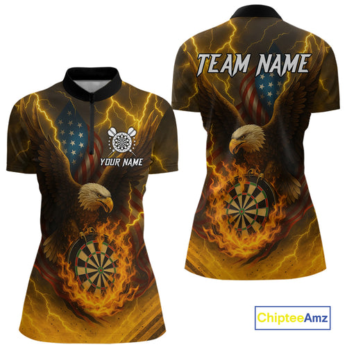 Custom Yellow Lightning Flame Dartboard 1/4-Zip Darts Shirt For Women Outfit Dart Team Jersey NYN1311