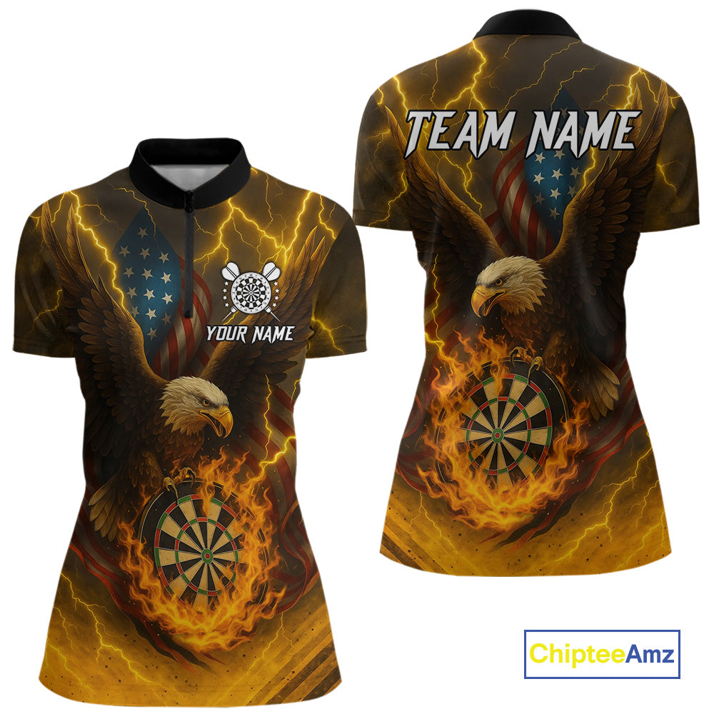 Custom Yellow Lightning Flame Dartboard 1/4-Zip Darts Shirt For Women Outfit Dart Team Jersey NYN1311