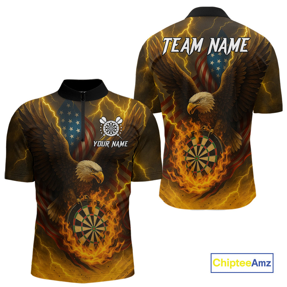 Custom Yellow Lightning Flame Dartboard 1/4-Zip Darts Shirt For Men Outfit Dart Team Jersey NYN1311