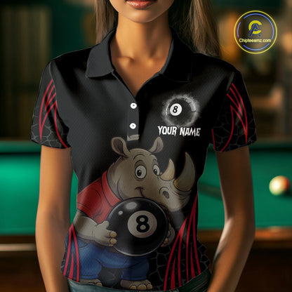 Custom Funny Rhino & 8 Ball Women's Billiard Shirts Personalized Billiard Apparel Gifts NYN2333