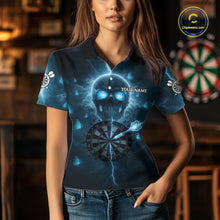 Load image into Gallery viewer, Custom Blue Skull Butterflies Lightning Dartboard Women Darts Polo Shirt, Dart Jerseys NYN1842